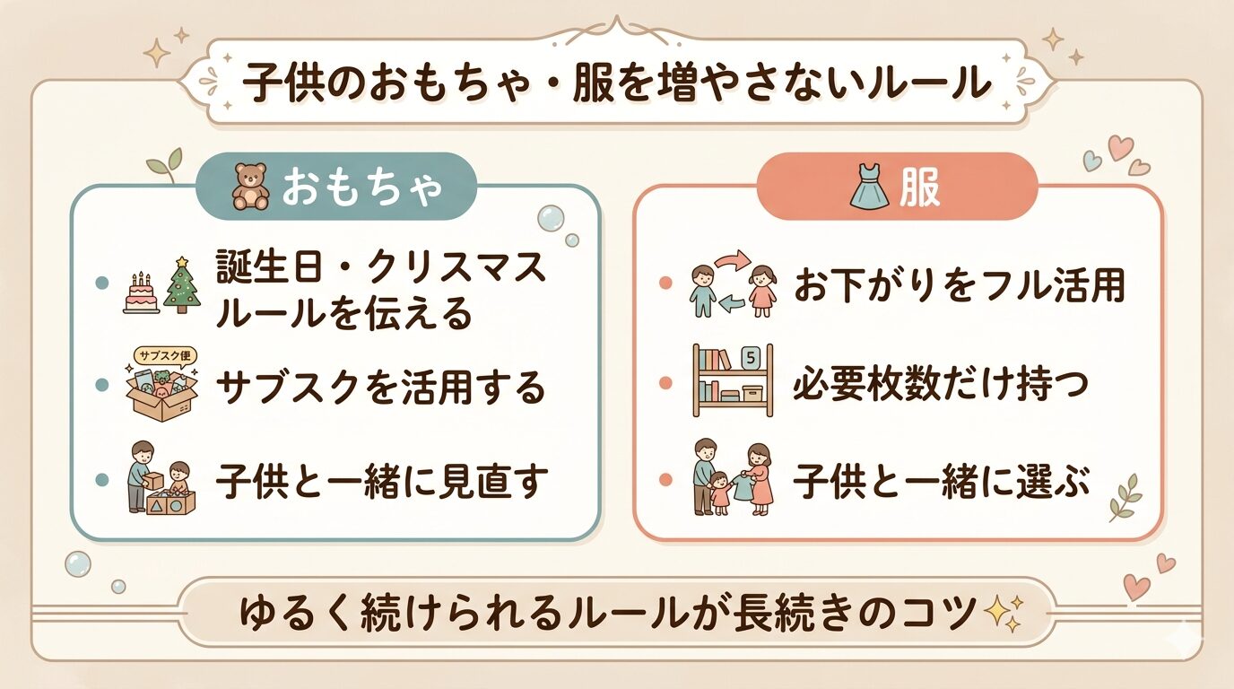 子供のおもちゃ・服を増やさないルールまとめ図解