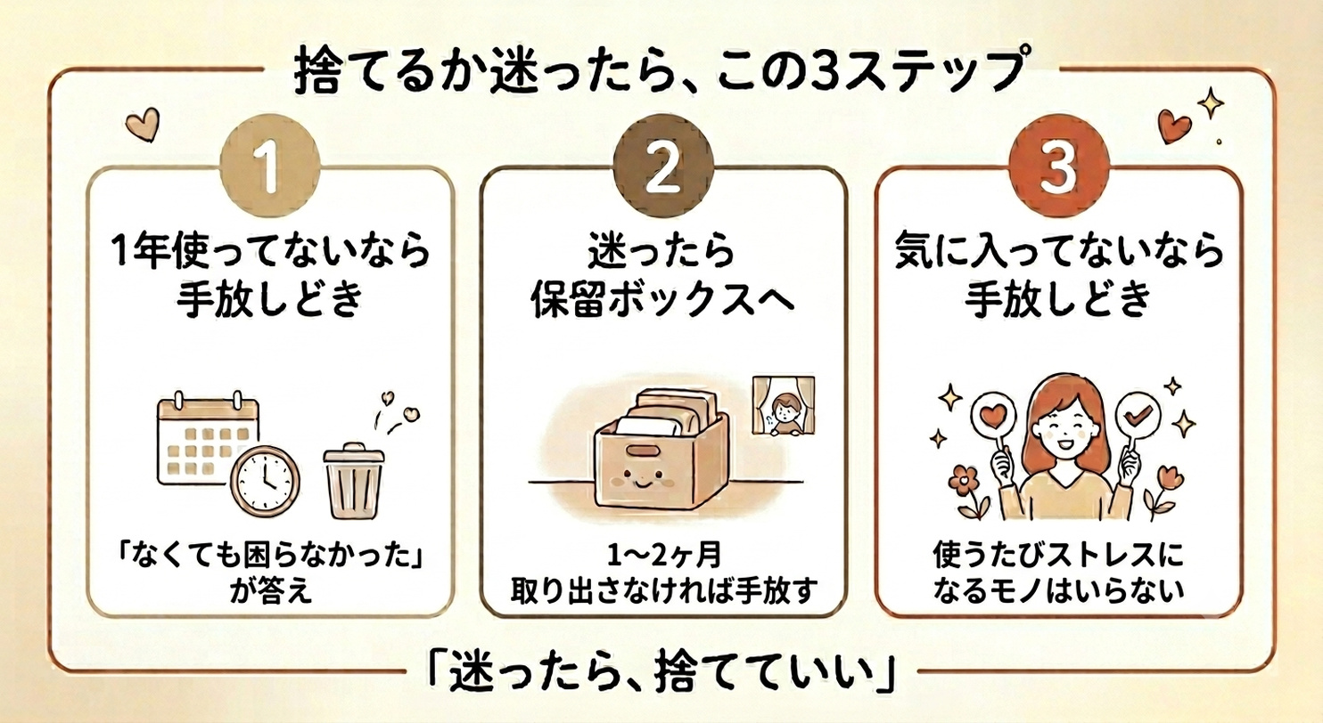 捨てるか迷ったらこの3ステップ まとめ図解