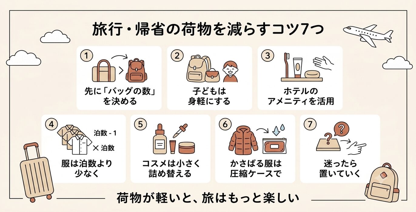 旅行・帰省の荷物を減らすコツ7つ